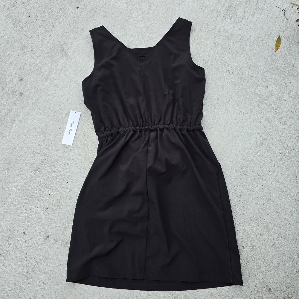 Calvin Klein Black Charcoal Mini Dress Swim Cover Up SZ 10 - Picture 3 of 8